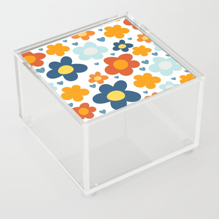 Cute Messy Flowers and Hearts In Childlike Style Acrylic Box