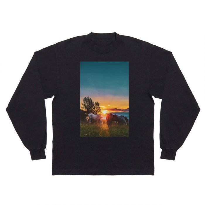 Horse Sunrise (Color) Long Sleeve T Shirt
