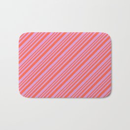 [ Thumbnail: Red and Plum Colored Pattern of Stripes Bath Mat ]