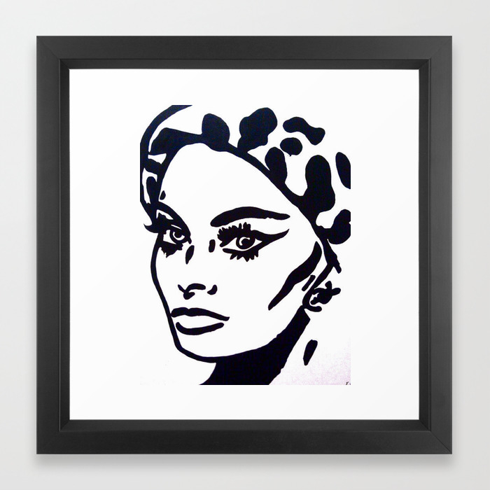 Sophia Loren Black White Portrait Painting Movie Star Framed Art