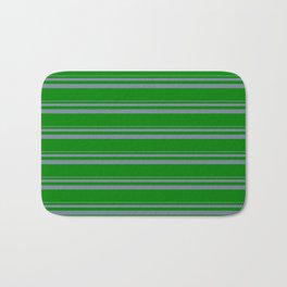 [ Thumbnail: Light Slate Gray and Green Colored Stripes Pattern Bath Mat ]