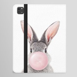 Grey Bunny Blowing Bubble Gum, Pink Nursery, Baby Animals Art Print by Synplus iPad Folio Case