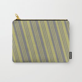 [ Thumbnail: Gray and Dark Khaki Colored Lines Pattern Carry-All Pouch ]