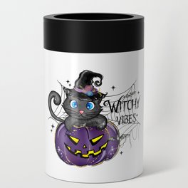 Witchy vibes funny witch cat Halloween Can Cooler