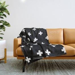Swiss cross pattern white on black Throw Blanket