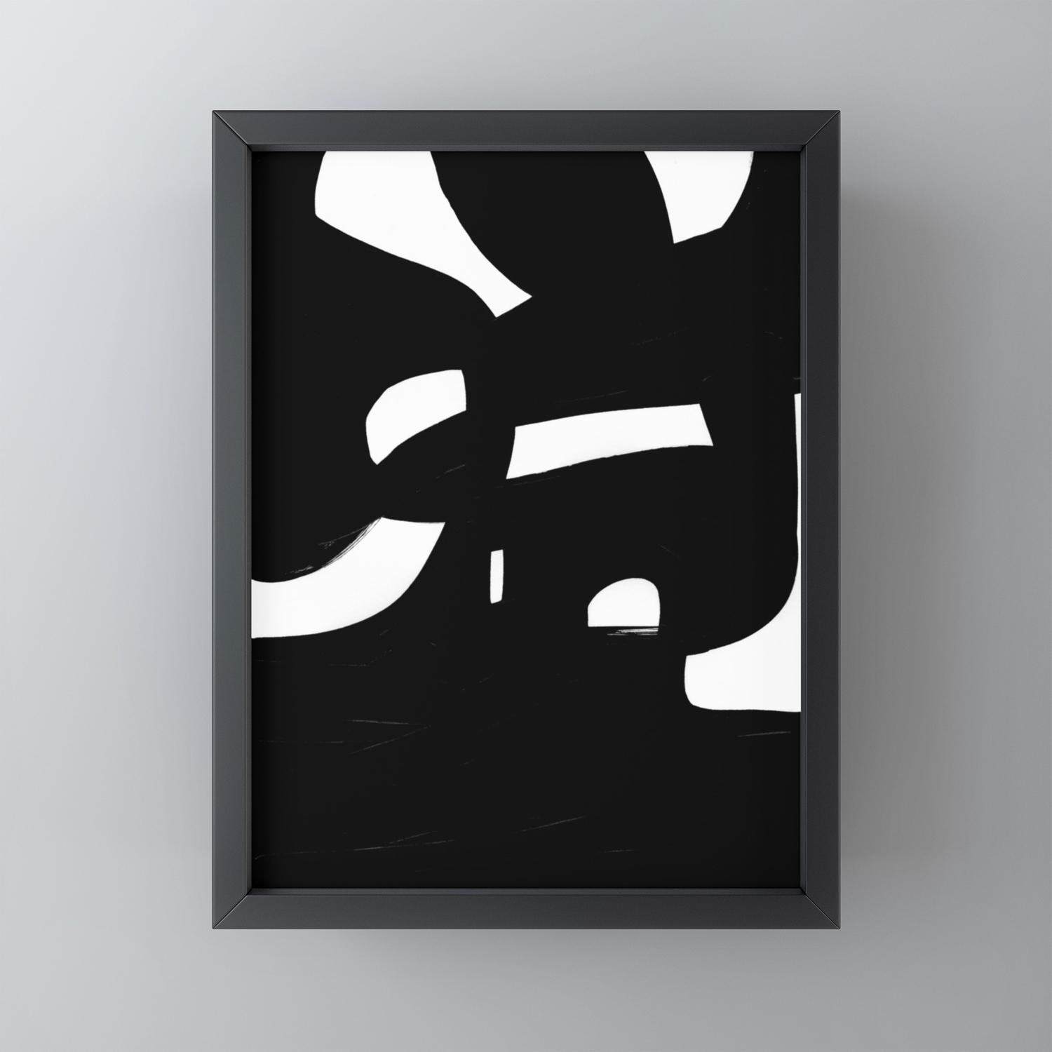 Black White Minimalist Abstract Mid Century Ink Art Dark Brush