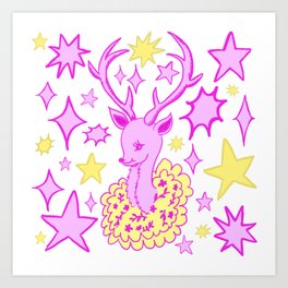 Girly Midcentury Deer, Pink and Chartreuse Art Print