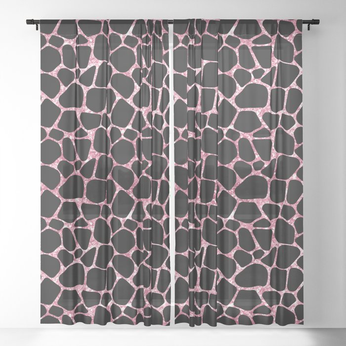 Black Pink Giraffe Skin Print Sheer Curtain