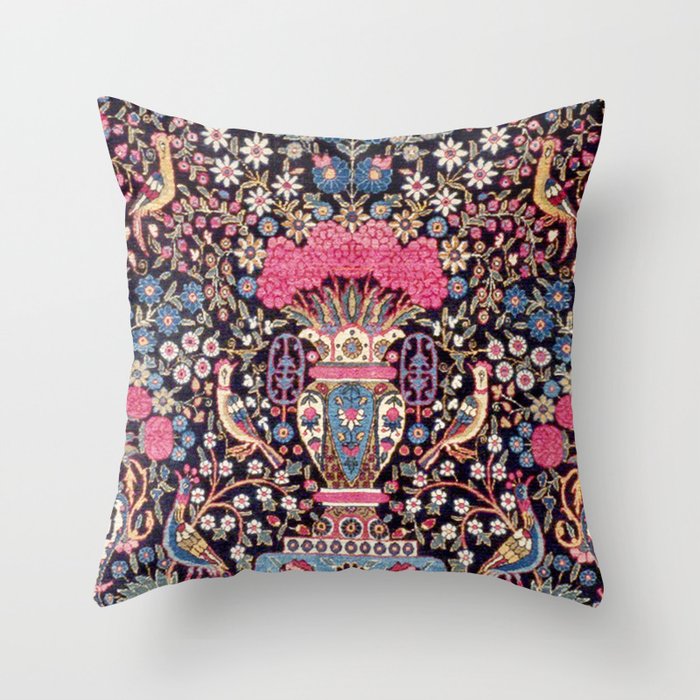 Tehran Antique Persian Floral Vase Rug Print Throw Pillow