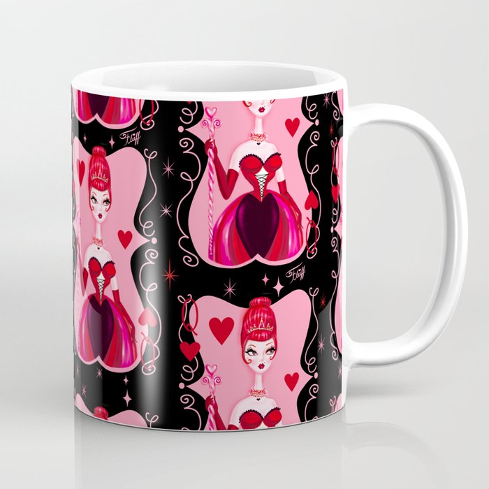 Queen of Hearts on Black Coffee Mug