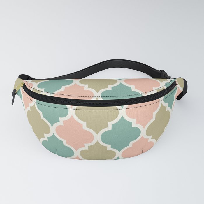Colorful Quatrefoil Lattice Pattern 135 Dusty Rose Green and Beige Fanny Pack