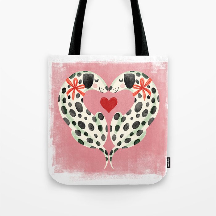 Dalmatians in Love - Dogs and Hearts - Pink Tote Bag