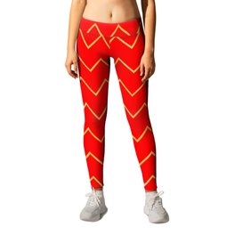 Gold And Red Zig-Zag Line Collection Leggings