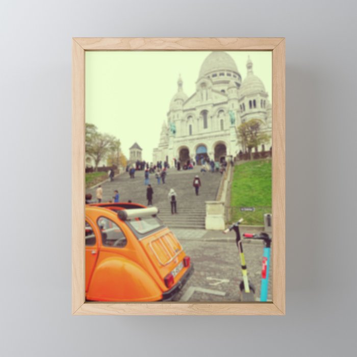 Unfocused Paris Nº 10 | Old car and Sacre Coeur basilica | Out of focus photography Framed Mini Art Print