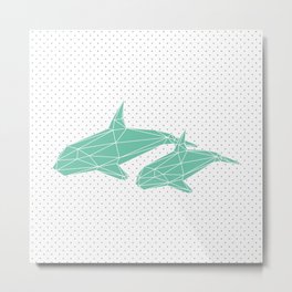 Iced Green Whale Metal Print | Digital, 3D, Green, Mint, Sea, Graphicdesign, Faceted, Whales, Dots, Ocean 