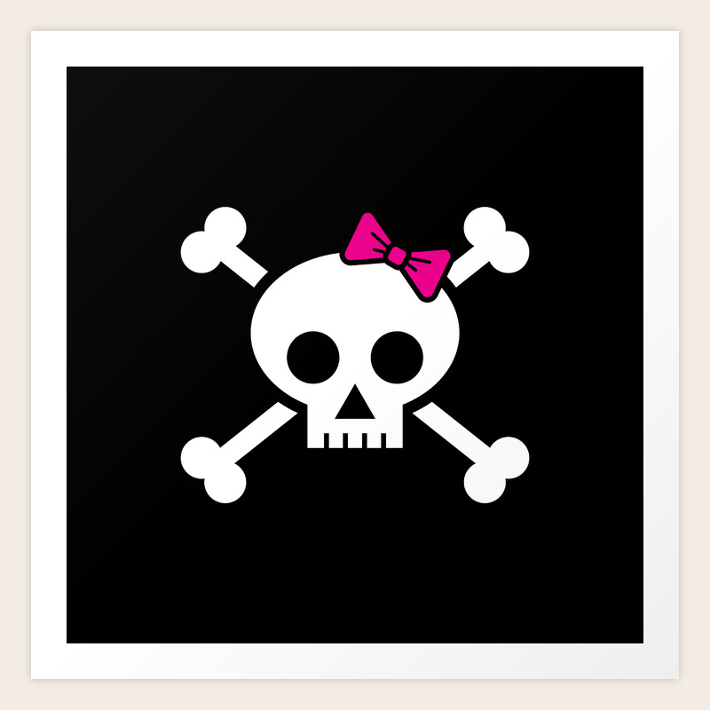 Girl pirate skull and bones with pink ribbon hair bow Art Print by Duukster  | Society6