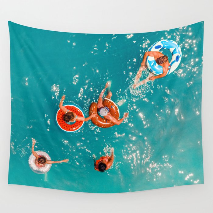 People Swimming, Aerial Sea, Aerial Ocean, Aerial Print, People Summer Hot Day At Seaside Wall Tapestry