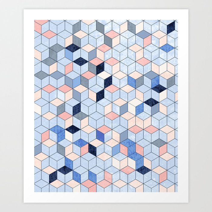 Retro cubes pastel pattern no2 Art Print