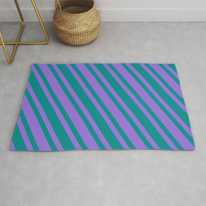 Dark Cyan & Purple Colored Lined/Striped Pattern Rug
