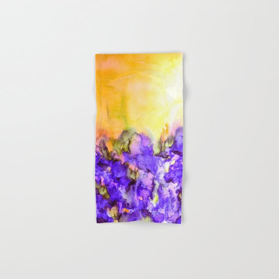 INTO ETERNITY, YELLOW AND LAVENDER PURPLE Colorful Watercolor Painting Abstract Art Floral Landscape Hand & Bath Towel