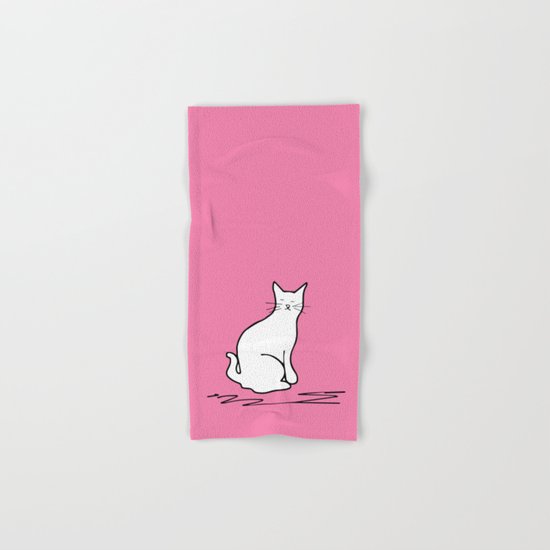 white cat on pink Hand & Bath Towel