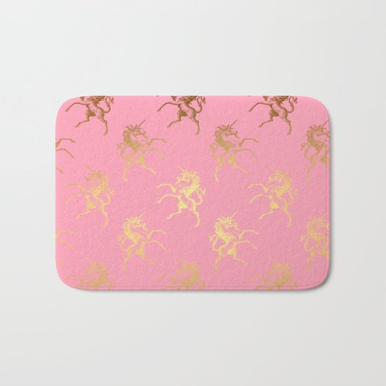 Gold elegant Unicorns on pink pattern Bath Mat