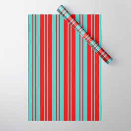 [ Thumbnail: Turquoise & Red Colored Lines Pattern Wrapping Paper ]