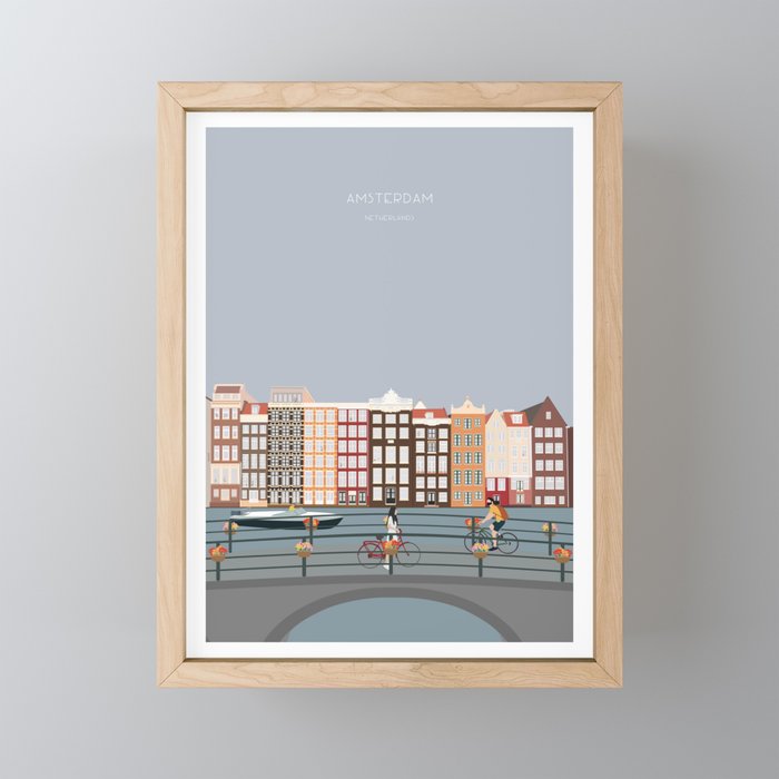 Amsterdam Travel Illustration Framed Mini Art Print