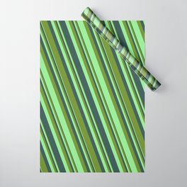[ Thumbnail: Dark Slate Gray, Green & Light Green Colored Lined/Striped Pattern Wrapping Paper ]