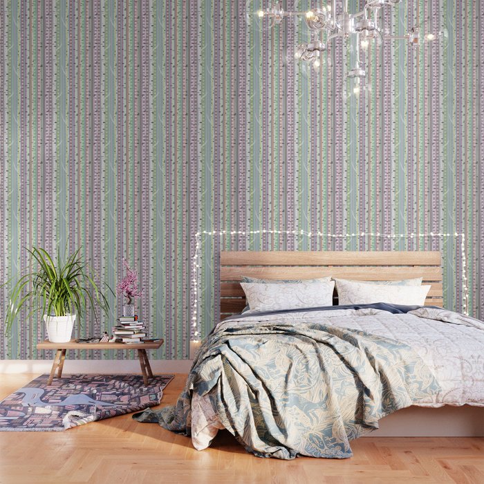 Birch Tree Colorful Stripes Design Wallpaper