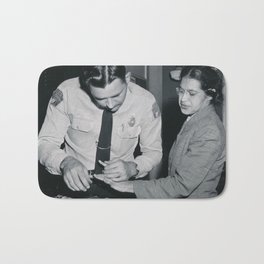 African American Portrait - If Rosa Parks Rode a Bus Today? black and white photography / photograph Bath Mat | Blackisbeautiful, Blackamerican, Blackartists, Martinluther, Blacklivesmatter, Curated, Blackart, Blackhistory, Civilrights, Blackpride 