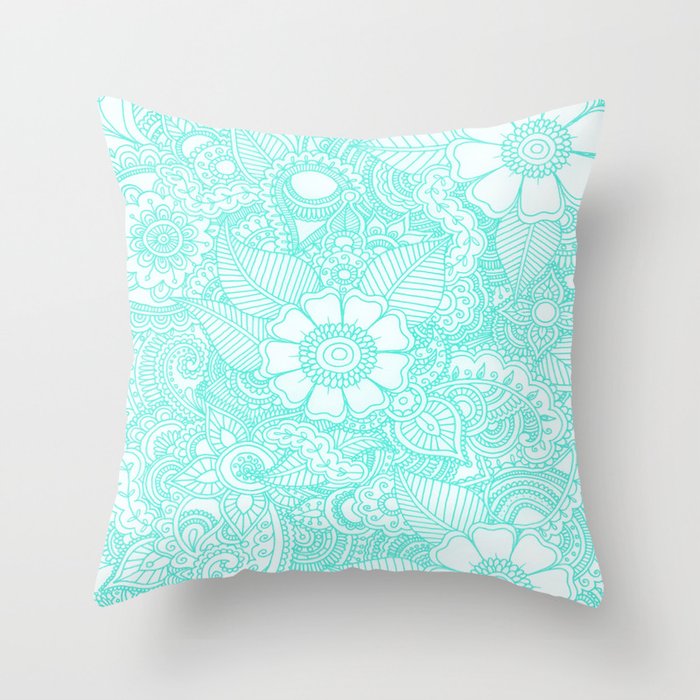 Henna Design Aqua Throw Pillow By Haleyivers Society6