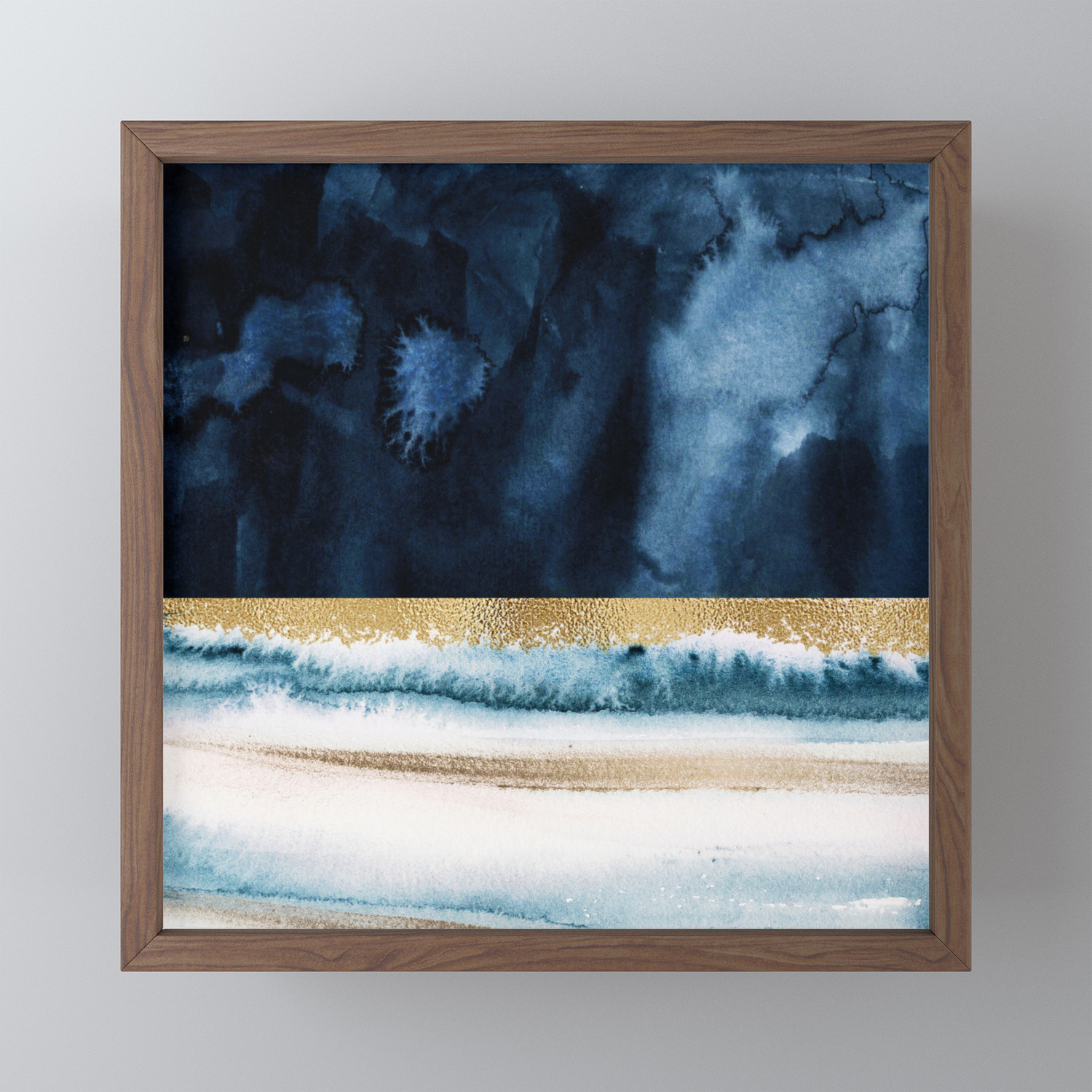 Navy Blue Gold And White Abstract Watercolor Art Framed Mini Art