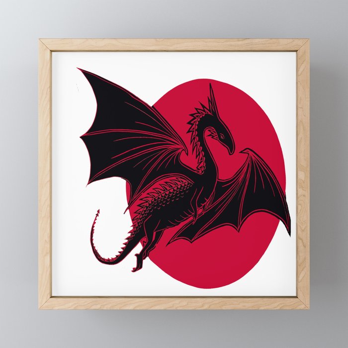 Dragon and Moon Lino Print Framed Mini Art Print