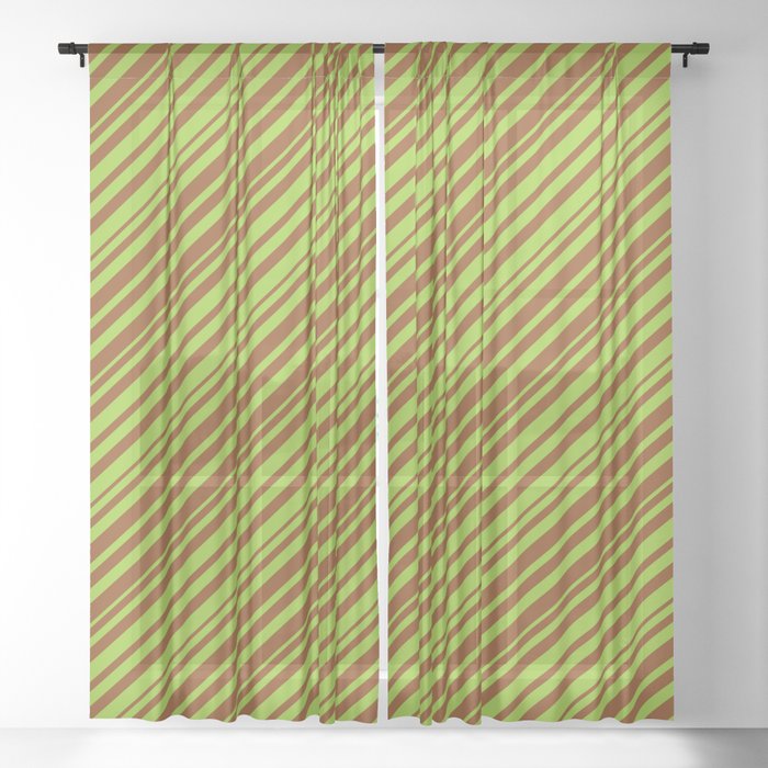 Green & Brown Colored Striped Pattern Sheer Curtain