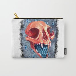 Cat Orange Skull with blue bees Carry-All Pouch | Happy, Beehive, Animal, Anatomy, Blue, Skull, Acrylic, Art, Painting, Popart 