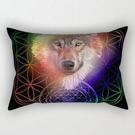 Colorful Wolf Sri Yantra Mandala Rectangular Pillow