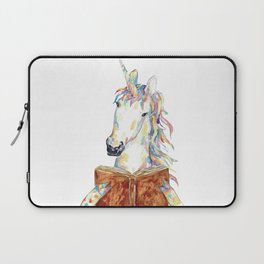 Unicorn reading book watercolor painting Laptop Sleeve