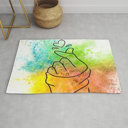 Splashed Colors Background colors, Korean Symbol Hand Heart love Area & Throw Rug