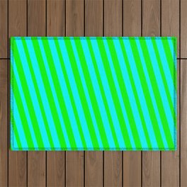 [ Thumbnail: Lime & Cyan Colored Lined/Striped Pattern Outdoor Rug ]