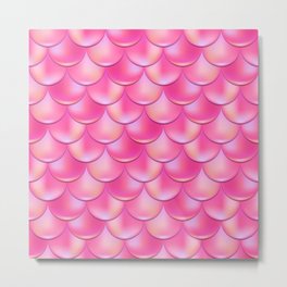 Hot Pink Mermaid Pattern, Holographic Fish Scale Print Metal Print