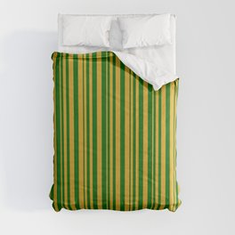 [ Thumbnail: Goldenrod and Dark Green Colored Stripes Pattern Comforter ]