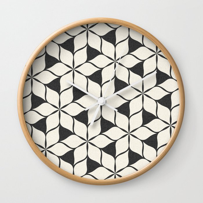 Geometric Pattern Eggshell White on Black Wall Clock
