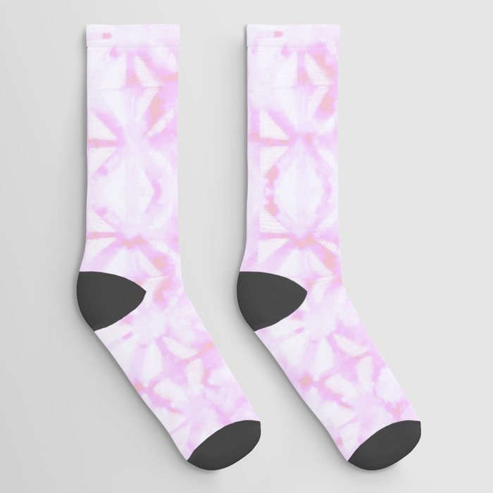 Pink and white grid watercolor Socks