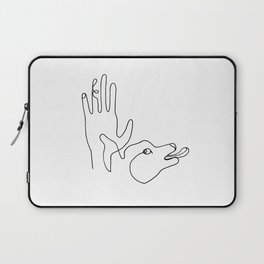 Pet dog and human hand. Care, friendship. Laptop Sleeve
