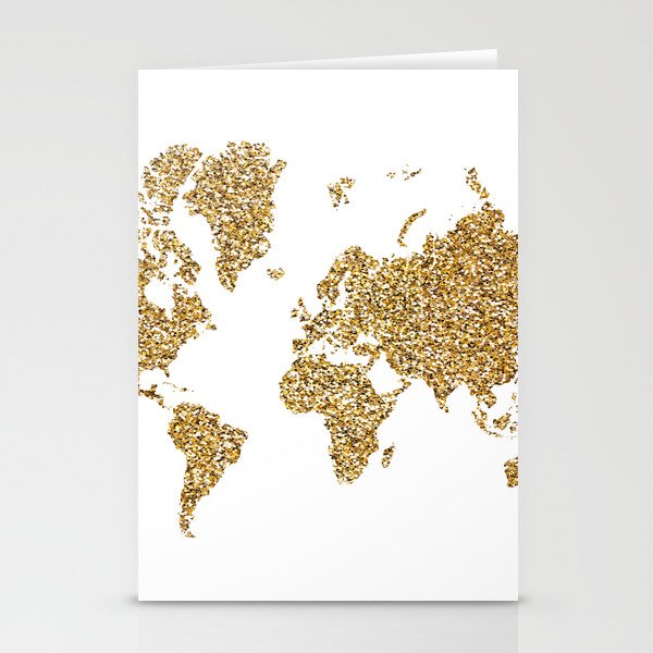 world map white gold Stationery Cards