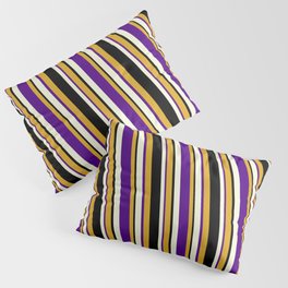[ Thumbnail: Goldenrod, Indigo, Beige & Black Colored Pattern of Stripes Pillow Sham ]