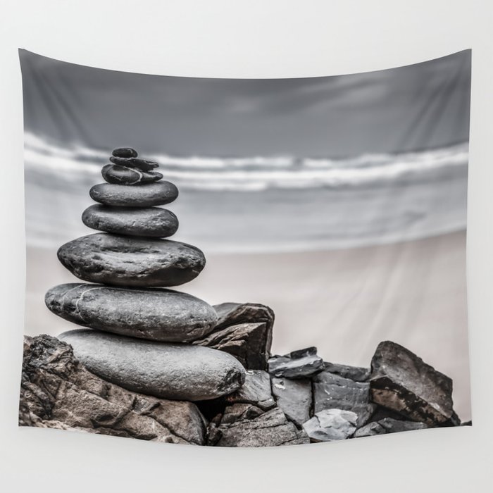 Zen Stone Cairn At A Portuguese Beach Wall Tapestry