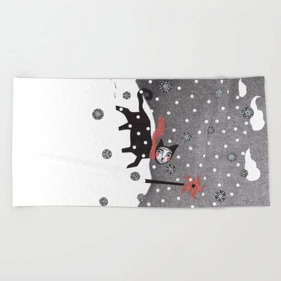 Snow Cat Beach Towel