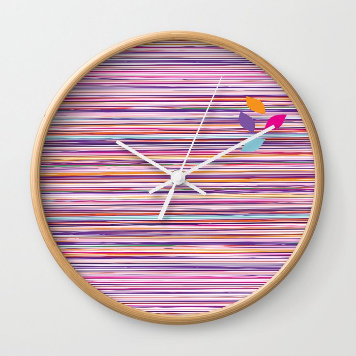 multicolored stripes pattern with leaves Wall Clock